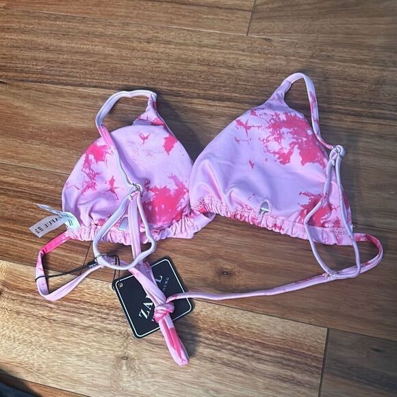 Zaful shade & shore triangle pink tie dye bikini black cheeky high rise bottoms - Picture 6 of 8